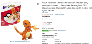 Mega Construx Pokemon Charmander voor €10,16 bij Amazon