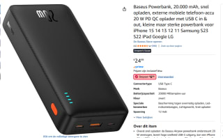 Baseus Powerbank, 20.000 mAh voor €18,99 bij Amazon