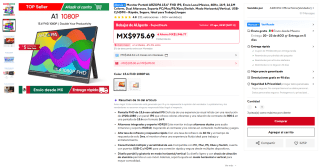ARZOPA monitor portátil 15.6" FHD por $943 en AliExpress