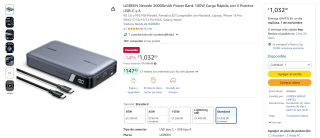 UGREEN Nexode 20000mAh Power Bank 100W por $1,032 en Amazon