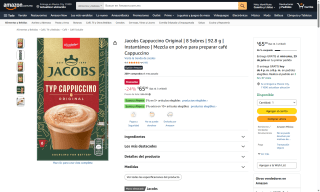 Jacobs Cappuccino Original 8 sobres por $65 | Oferta Amazon