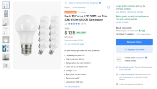Pack 10 Focos LED 10W por $135 | Mercado Libre