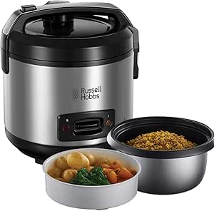 Russell Hobbs Vaporera y arrocera grande antiadherente, tapa cristal, 500W por 29.99€