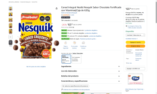 Cereal Integral Nestlé Nesquik 620g por $39 | Amazon