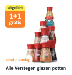 1+1 gratis op alle Verstegen glazen potten bij de AH