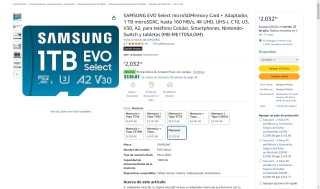 MicroSD 1TB SAMSUNG EVO Select por $1,320 | Oferta Amazon