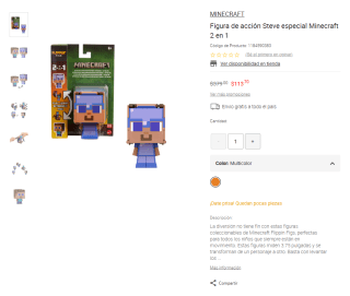 Figura Minecraft Steve 2 en 1 por $114 | Liverpool