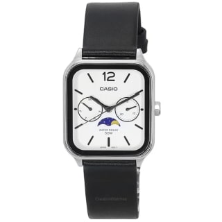 Casio Moon Phase Stainless Steel Leather Strap White Dial Quartz Men's Watch | MTP-M3