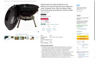 HIKEO Asador Carbón 36 cm con Tapa por $545 | Amazon