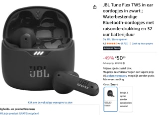 JBL Tune Flex - In-ear hoofdtelefoon voor €50,83 bij Amazon