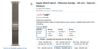 Apple 49mm Titanium Milanese Loop - Medium voor €149 bij Amazon
