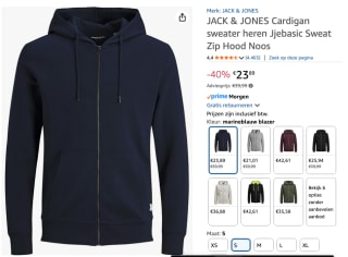 Jack & Jones JJEBASIC ZIP HOOD voor €23,89 bij Amazon
