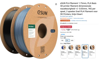 2-Pack eSUN PLA filament 1.75mm, PLA Basis 3D printer filament voor €19,37 bij Amazon