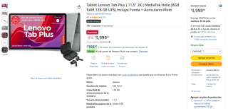 Tablet Lenovo Tab Plus 11.5" 2K 8GB 128GB por $3,999 | Oferta Amazon