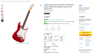 Fender Squier Debut Collection Stratocaster Guitarra Eléctrica por $2,972 en Amazon