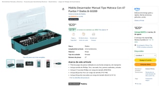 Desarmador Makita Tipo Matraca 47 Puntas y Dados por $820 en Amazon