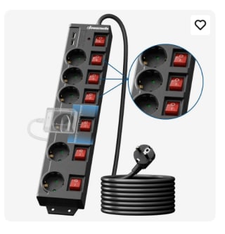 DEWENWILS Stekkerdoos met 6 stopcontacten voor €22,99 bij Joybuy