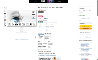 Monitor MSI Pro MP273AW 27" por $2,099 | Amazon