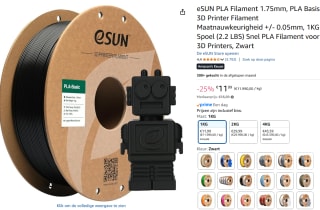 ESUN ePLA-Matte Black Filament PLA 1.75 mm 1 kg voor €11,99 bij Amazon