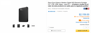 Disco Externo Western Digital WD Elements Portable 2.5" 4TB en $2,149 | CyberPuerta