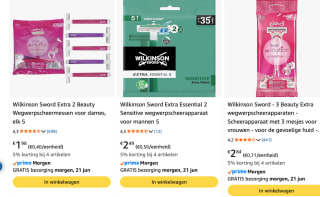 Diverse wilkinson scheermesjes vanaf €1,98 bij Amazon