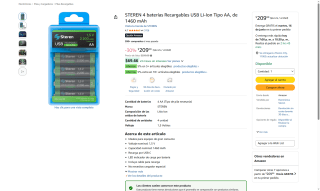 Baterías STEREN USB-C AA por $209 | Oferta Amazon