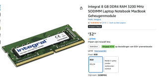 Integral IN4V8GNGLTX geheugenmodule 8 GB 1 x 8 GB DDR4 voor €32,34 bij Amazon