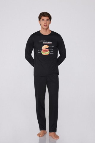Pijama Largo de Algodón con Estampado Hamburguesa por 9€