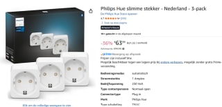 Philips Hue Slimme Stekkers - 3 stuks voor €63,99 bij Amazon