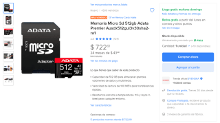 Memoria Adata Premier Micro SS 512GB por $723 | Mercado Libre