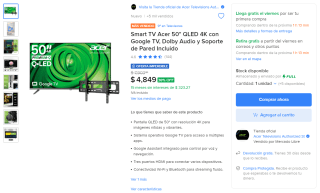 TV Acer 50" QLED 4K por $4,145 en Mercado Libre