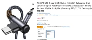 AINOPE USB C naar USB C Kabel [3A 60W] voor €4,99 bij Amazon