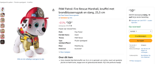 PAW Patrol Brandblusserrugzak voor €10,57