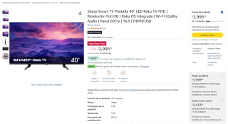Sharp Smart TV 40" FHD Roku por $2,995 en Amazon