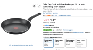 Tefal Easy Cook & Clean koekenpan, zwart, 28 cm voor €14,99 bij Amazon