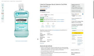 Listerine Cool Mint Zero Alcohol 1L por $125 | Amazon