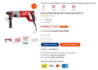 Rotomartillo SDS Plus de 1" Milwaukee 5262-21 por $3,299 | IndustriasGSL