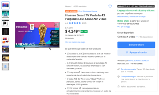 Hisense 43A65NV 4K UHD por $2,801 | Oferta Mercado Libre