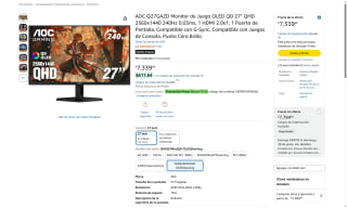 Monitor AOC 27" OLED 240Hz por $5,713 | Oferta Amazon
