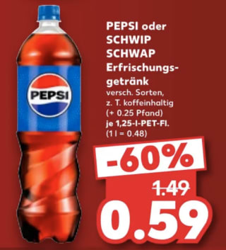 Pepsi of Schwipschwap voor €0,59 bij Kaufland