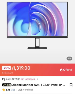 Monitor Xiaomi a24i 23.8" IPS por $1,319 | TikTok Shop