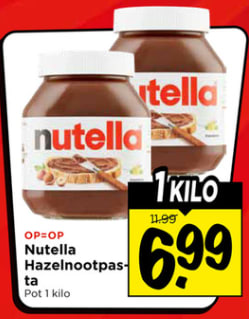 Pot Nutella van 1KG voor €6,99