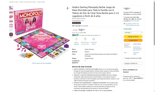 Hasbro Gaming Monopoly Barbie 2-6 jugadores por $191 | Amazon