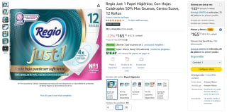 Regio Just 1 Papel Higiénico Hojas Cuádruples 12 Rollos por $110 | Amazon