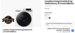 Lavadora Carga Frontal 22 kg Multicontrol por $12,567 | Estudiantes | Banamex