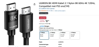 UGREEN 8K HDMI Kabel 2.1 Nylon 8K 60Hz 4K 120Hz voor €8,78 bij Amazon