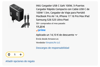INIU Cargador USB C GaN 100W, 3-Puertos Cargador Rápido por 17.23€