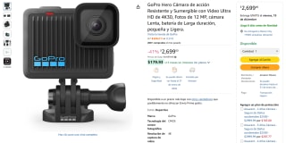 Cámara GoPro Hero 4K30 12MP por $2,429 | Amazon (Cupones)