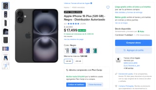 iPhone 16 Plus 128GB por $12,630 en Mercado Libre (Santander y AMEX)