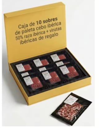 Paleta Cebo Ibérica 50% 10 sobres 100G + gratis virutas Ibéricas 200G por 39.69€